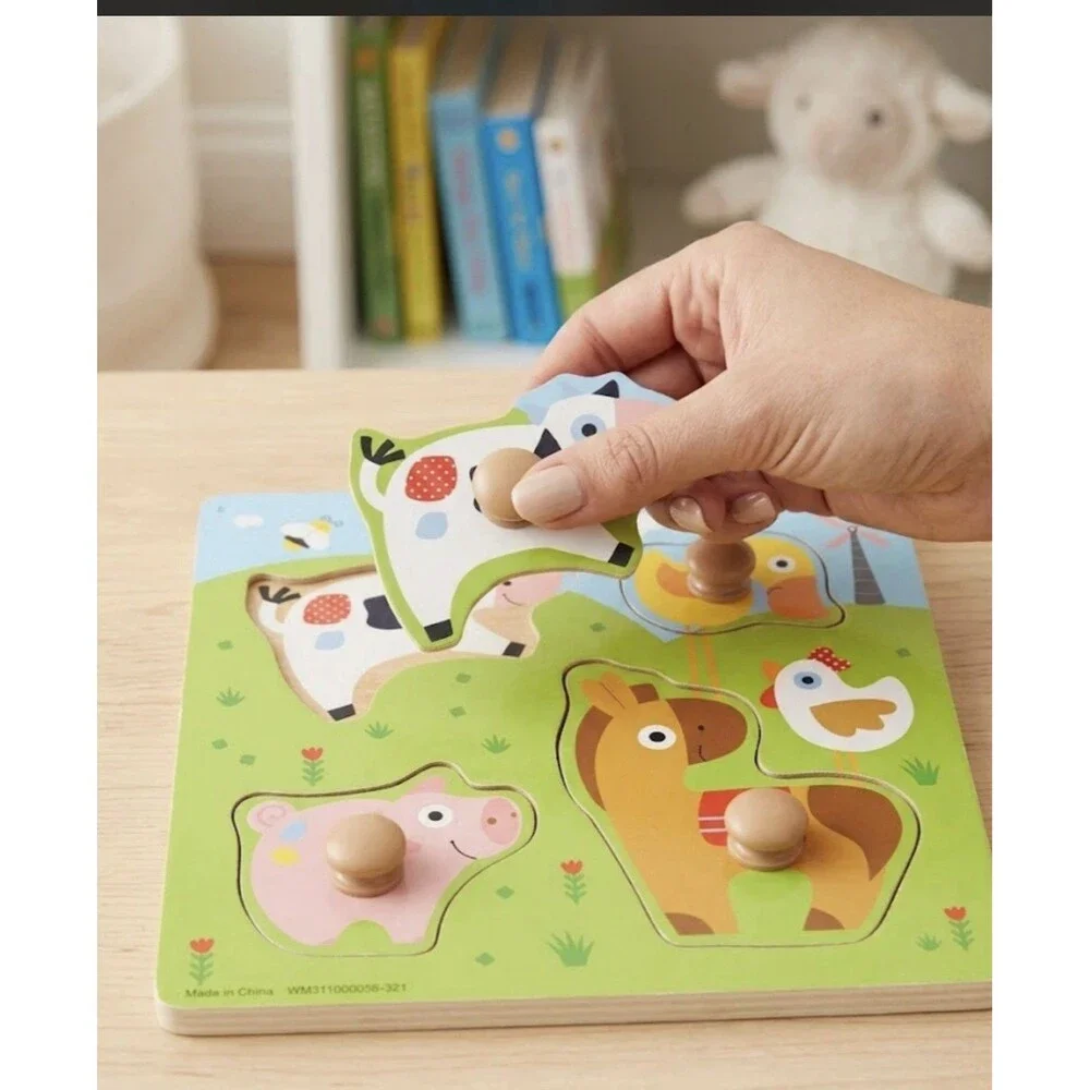 Spark Create Imagine Wooden 4 Pieces Mini Puzzle Farm Animals, 18m + Toddler Toy